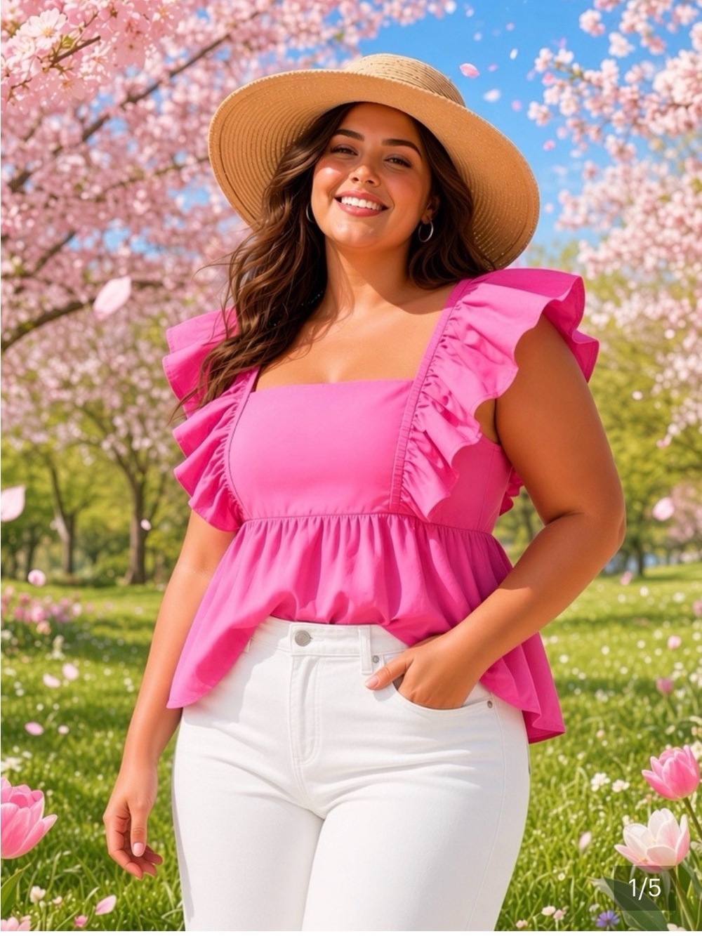 Flutter-Sleeve Square Neck Pink Peplum Top sz large
